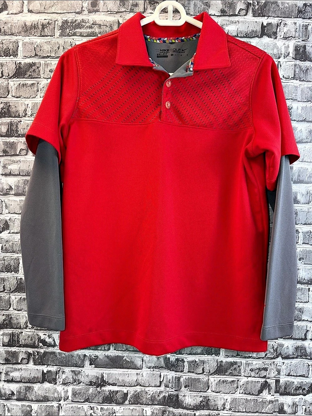 Nike Golf Color Block Polo Red Gray Like New